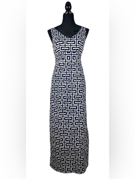 Skirtin Around Dresses & Skirts - Skirtin Around Navy and White Geometric Sleeveless Maxi Dress